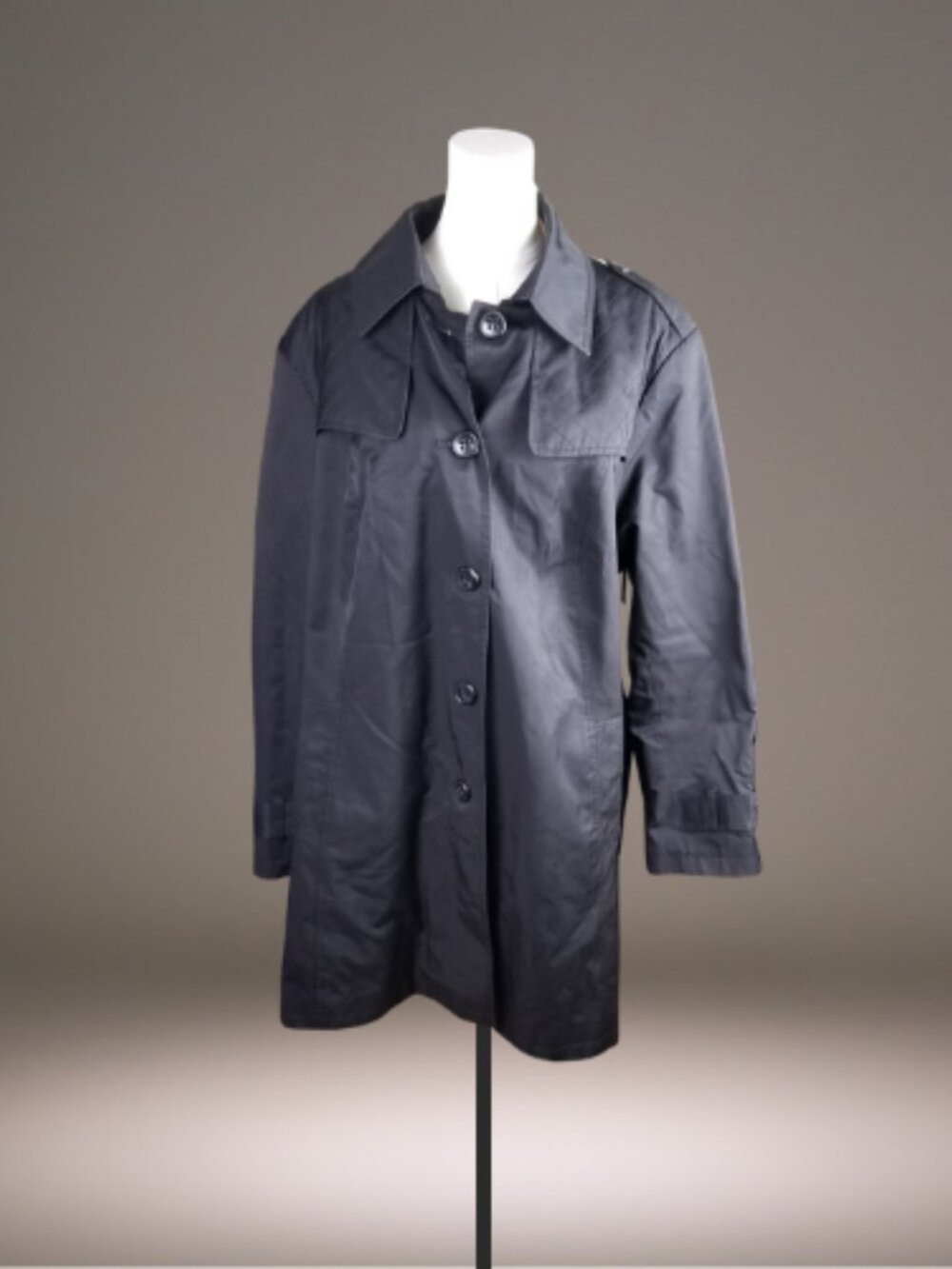 DKNY Womens 3X Black Belted Trench Coat Cotton Blend Plus Size